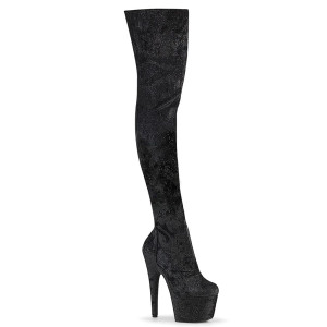 Pleaser Adore-3000WR – Schwarze Overknee-Stiefel mit Glitzer (Absatz 17,8 cm)