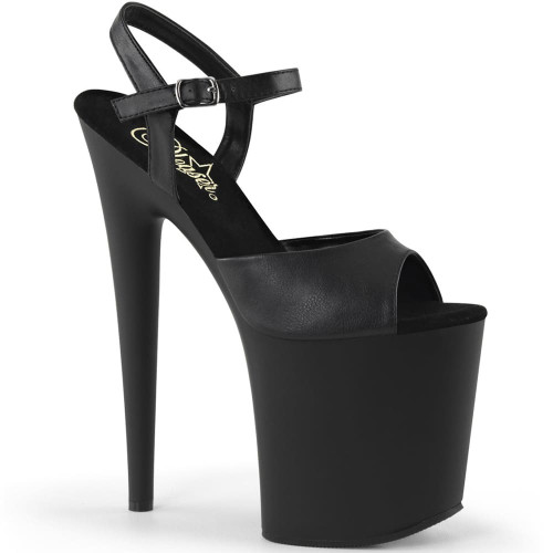 Pleaser Flamingo-809 – Black matte sandals (heel 20 cm)