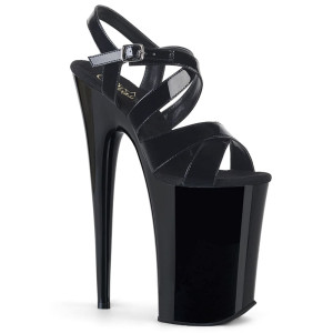Pleaser Infinity-997 – Schwarze Sandalen mit Riemchen (Absatz 23 cm)