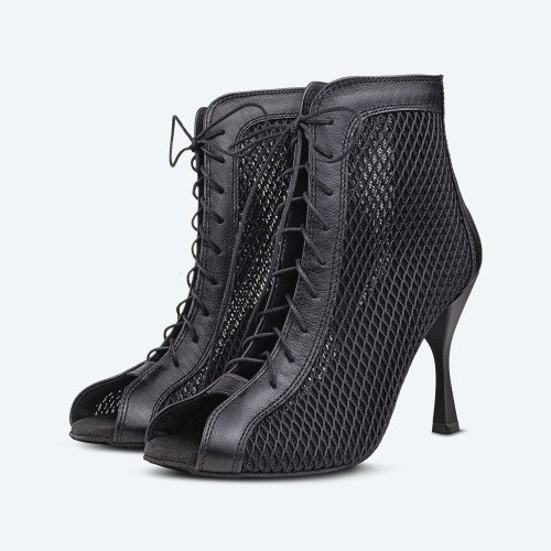 Berlin – High Heels schwarz aus echtem Leder mit 3D-Netz (9 cm)