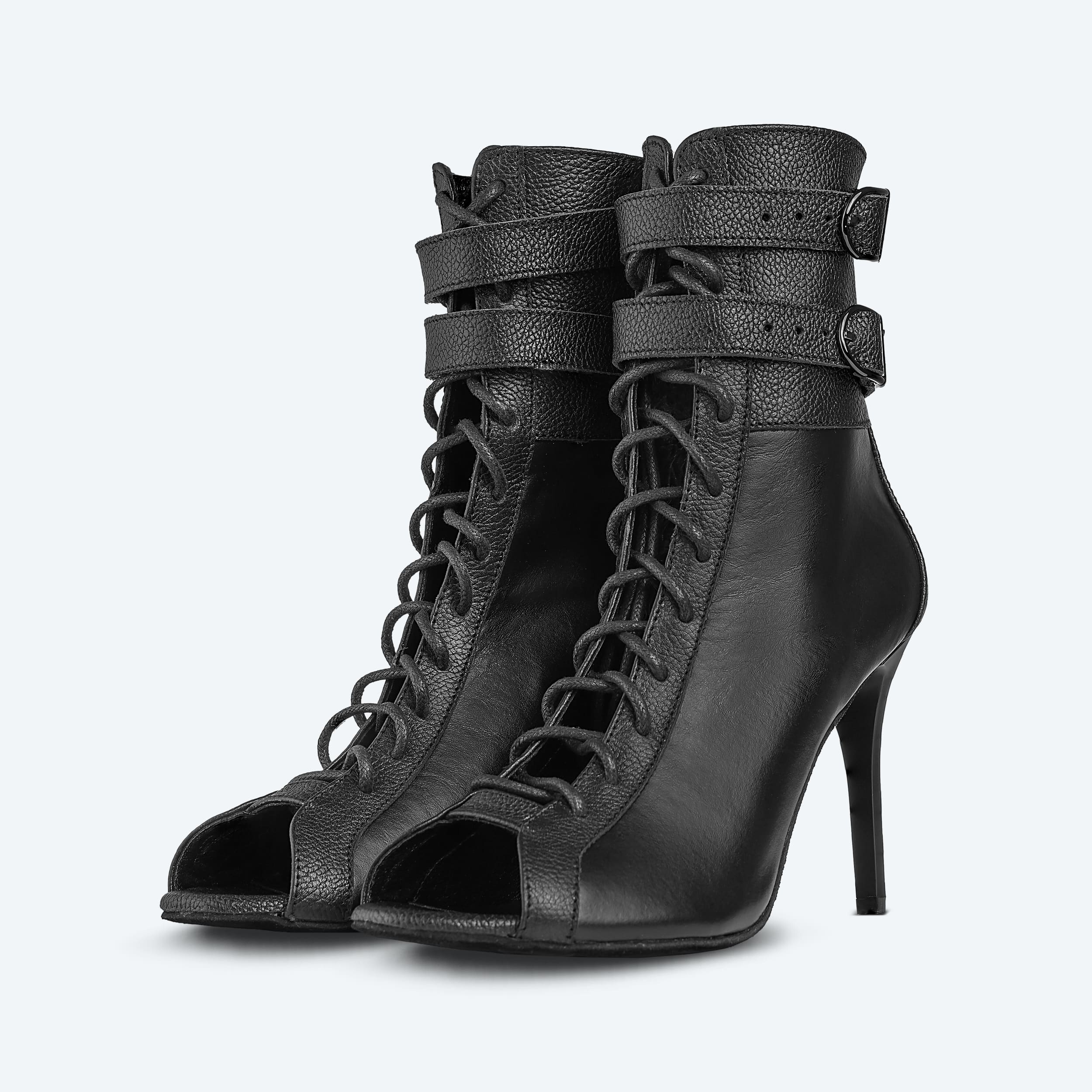 Black Cross Heels – High Heels aus echtem Leder mit doppelter Fixierung (9 cm)