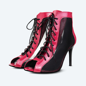 Fuchsia Vegan – High Heels aus lackiertem Kunstleder mit Netzeinsatz (9 cm)