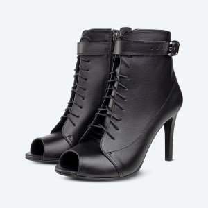 Queen Heels – High Heels schwarz aus echtem Leder mit doppelter Fixierung (9 cm)