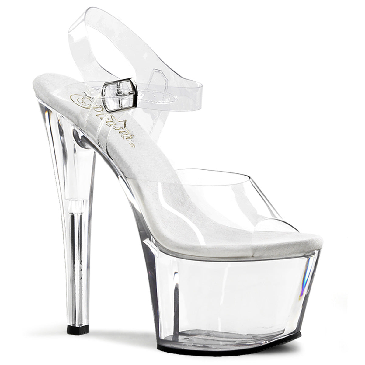 Pleaser Sky-308 - Klare/klare Knöchelriemen-Sandalen (Absatz 17.8 cm)