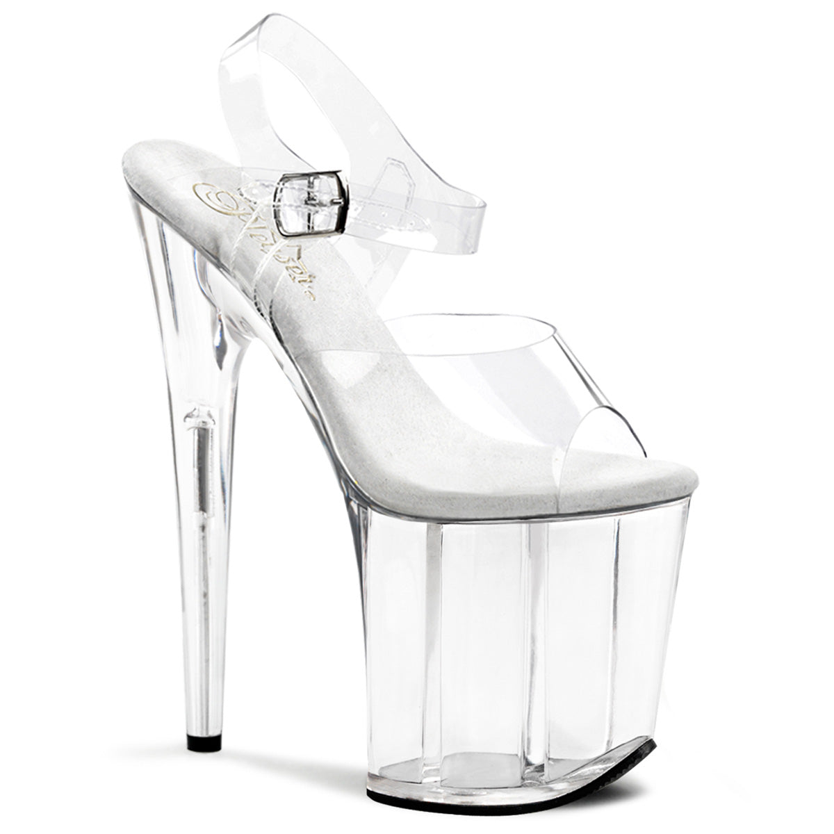 Pleaser Flamingo-808 – Transparente/transparente Sandalen (Absatz 20 cm)