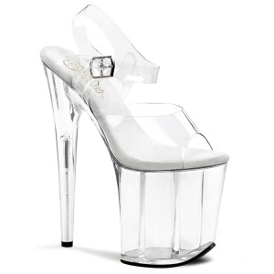 Pleaser Flamingo-808 – Transparente/transparente Sandalen (Absatz 20 cm)