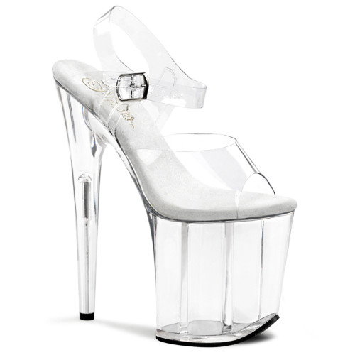 Pleaser Flamingo-808 – Transparente/transparente Sandalen (Absatz 20 cm)
